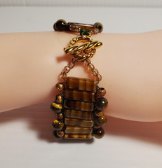 Handcrafted United States Brown Art Glass Wide Bead Toggle Clasp 7.5″ Bracelet