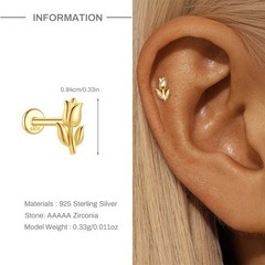Gold Nap Earrings 925 Sterling Silver Flat Back Daith Conch Piercing Earrings