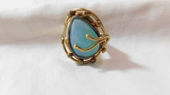 Artisan-Made Sterling Silver Over Brass Copper Green Chalcedony Adjustable Ring