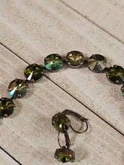 B1-13 Olive Army Green Crystal 12mm Cup Chain Bracelet Earring Jewelry Set