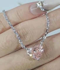 HUGE 15Ct Heart Shape Certified Pink Diamond Pendant,FREE Tariffs &matching Stud