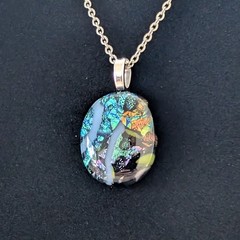 Hand Crafted Dichroic Fused Glass Pendant Necklace W/ Chain #2110