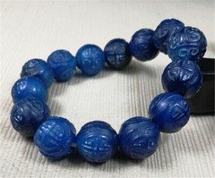 16MM Ancient Natural Blue Agate Jade Beads Bracelet Pillar Bracelet Hand-woven