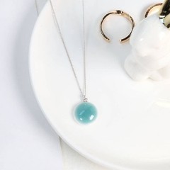 Handmade Celadon Dewdrop Jewelry Set 925 Sterling Silver Necklace Earrings KR