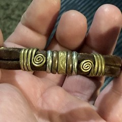 Vintage Artisan Boho Tribal Cuff Bracelet Leather Brass Copper Silver Freeform