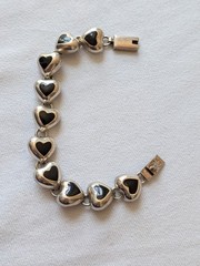 Vintage 925 Sterling Silver 925 handmade tennis Bracelet with onyx hearts