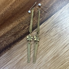 Art Nouveau Dogwood Flowers Long Dangling Brass Earrings With Hooks From Estate