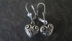 Silver Filigree Puffed Heart Earrings with Stainless Steel Leverbacks