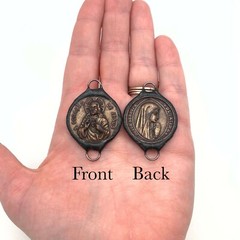 Round Bronze Color Jesus & Mother Mary Soldered Metal Pendant/Connector (SMP79)