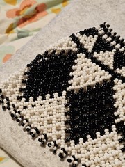 Vtg Artisan Seed Bead Collar Bib Necklace Handmade Black White