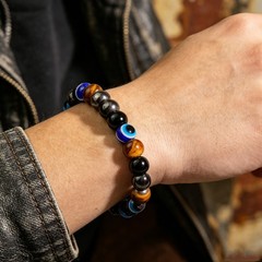 Triple Protection Evil Eye Bracelet Black Obsidian Reiki Jewelry for Men Women