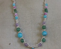 Fluorite Double Point Adjustable Hemp Necklace Aventurine Amethyst Stone Beads