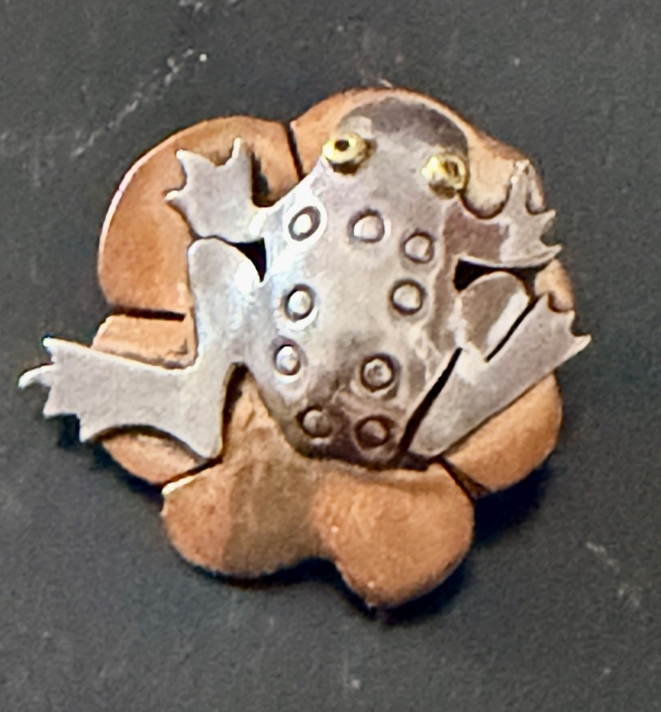 FAR FETCHED Lily Pad Frog Handmade Cut-out 925 Sterling, Brass & Copper