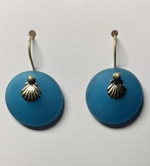 Blue Sea Glass Earrings 18mm Matte Gold French Hook