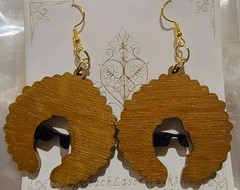 Handcrafted Wood Cutout Afro Silhouette Sunglasses Dangle/Drop Hook Earrings