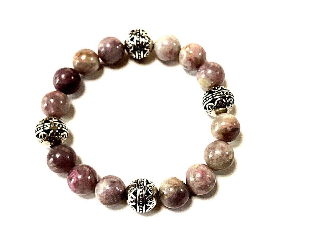 Chinese Pink Tourmaline & .925 Silver Bali Bead 10mm Gemstone Mood Bracelet