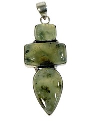 Prehnite Cabochon 3 Gemstone Ethnic Handmade Pendant 925 Silver 17.9 g 2.88″