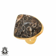 Size 9.5 – Size 11 Adjustable Turritella Agate 24K Gold Plated Ring GPR1027