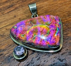 925 Artisan Multicolor Glass Triangle Statement pendant. Torque not included.