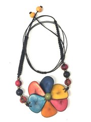 Tagua Nut Flower Pendant Adjustable Macrame Necklace