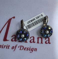 Blue Black AB Crystals Pearl Mariana Mosaic Pierced Earrings E-1401 Jewelry Gold