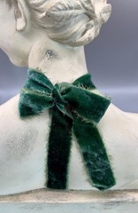 Hand Painted Lovers Eye Sacred Heart Pendant with Green Victorian Velvet Ribbon