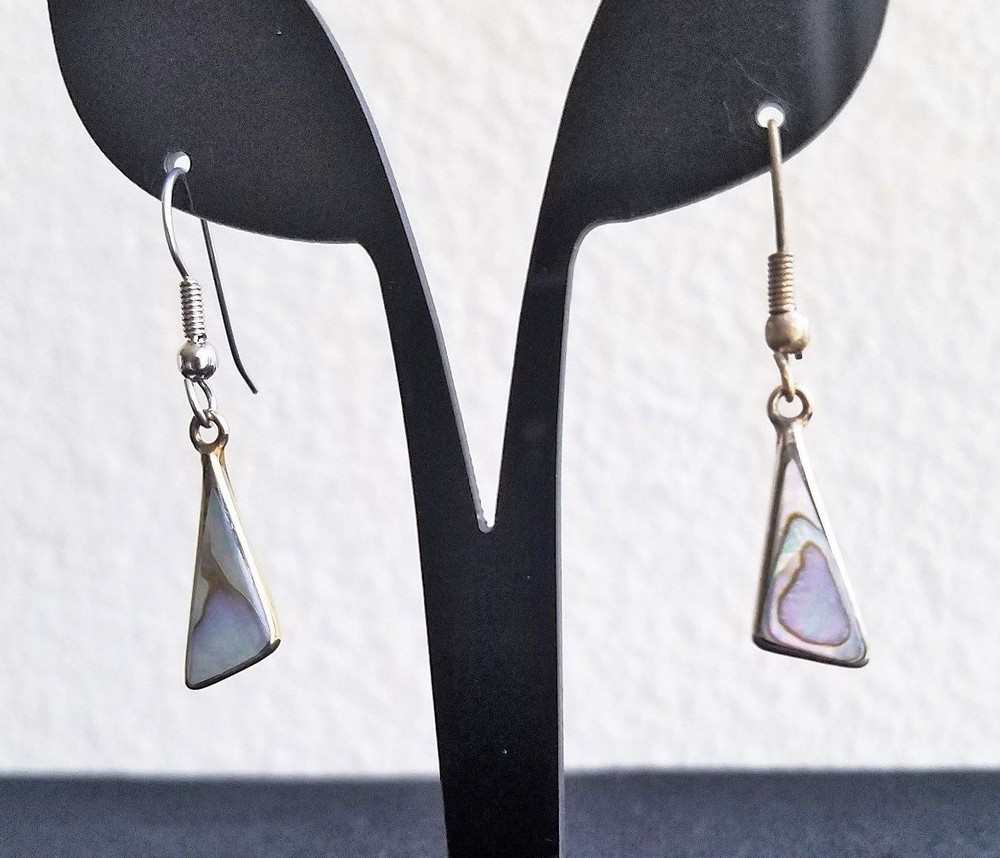 Last Pair! Artisan MOTHER of PEARL inlay EARRINGS Mexican Alpaca silver NEW