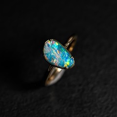 Beauty of Swirls- Australian Black Opal Diamond Engagement Wedding Ring 18K Gold