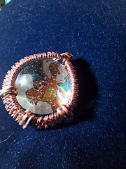 Handcrafted Copper Wire Wrapped Round Glass Pendant, Multicolor, Art Theme