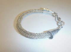 925 Bracelet Viking Knit Double Weave Handmade Sterling Silver Hammered 7 3/4″