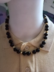 18 Inch 10mm Black Onyx and 6mm Gold Freshwater Potato Pearl Necklace