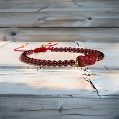 Natural Garnet Pixiu Charm Beads Healing Reiki Crystal Good Luck Dainty Bracelet