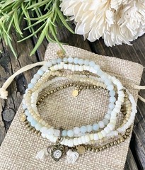 Beaded Charm Stretch Bracelet Stack, Stone & Seed Beads Multistrand