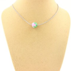 Stones And Minéraux. Necklace 1 Pearl Jasper Pink Green 0 5/16in Chain Steel