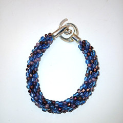 Jewelry Bracelet Kumihimo Braided Blue & Purple Seed Beads Handmade 7.5 in