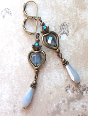 PEWTER & SILVER GREY Crystal teardrop earring BRONZE LEVERBACK handmade X7A
