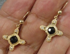 Faceted Black Onyx 14K GF Vermeil Gold on .925 Sterling Silver Cross Earrings
