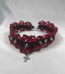 Vintage Handmade Goth Crochet Red & Black Choker Necklace by Odythia