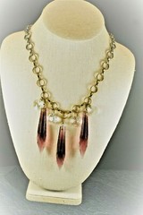 N#9, Handcrafted Necklace, Bronze Toned w/ Purple Glass Prisms, Crystals, 24 in.