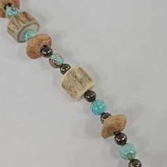 Handmade Tribal Boho Necklace Turquoise Beads Bone Horn Discs Rustic Natural….
