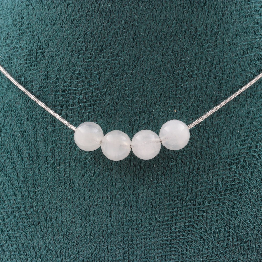 Necklace 4 Moonstone Pearls From Sri Lanka 8 Mm Steel Chain Women’s Necklace