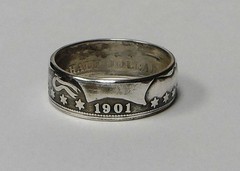Coin ring «Handmade» from random year BARBER Silver Half Dollar sizes 9-14