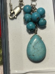 Vintage Sterling Silver 925 Teardrop & Cha-cha Turquoise Beads Pendant Necklace