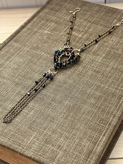 HANDMADE Wire Wrapped Bracelet Sparkling Blue/Gold Hand-Chain Copper Jewelry Art