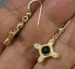 Faceted Black Onyx 14K GF Vermeil Gold on .925 Sterling Silver Cross Earrings