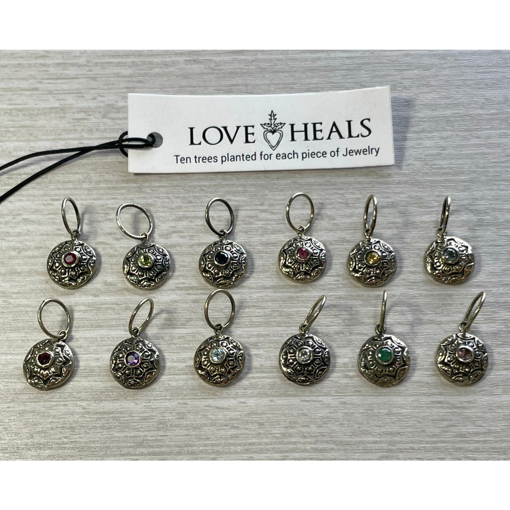 Love Heals Blue Zircon DECEMBER Birthstone Round White Bronze Charm LH93