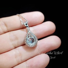 8mm Round Aquamarine Necklace Sterling Silver 2ct Teardrop Style White Gold