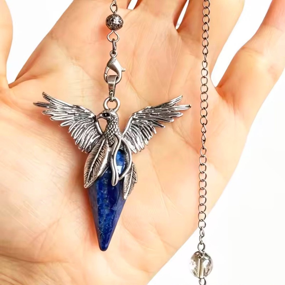 1pc Phoenix Crystal Pendulum Divination Reiki Clear Quartz Tiger Eye Lapis