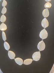 Genuine large carved mother of pearl leaf necklace – 26″ & Earrings M