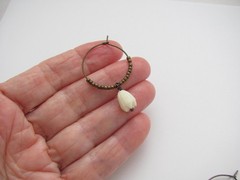 Pikake Flower Hoop Earrings Hawaiian Jewelry Antiqued Brass Boho Bohemian Beaded